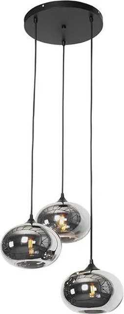 QAZQA Art Deco Hängelampe Schwarz 3-flammig mit Rauchglas und Stahl - Bild 1