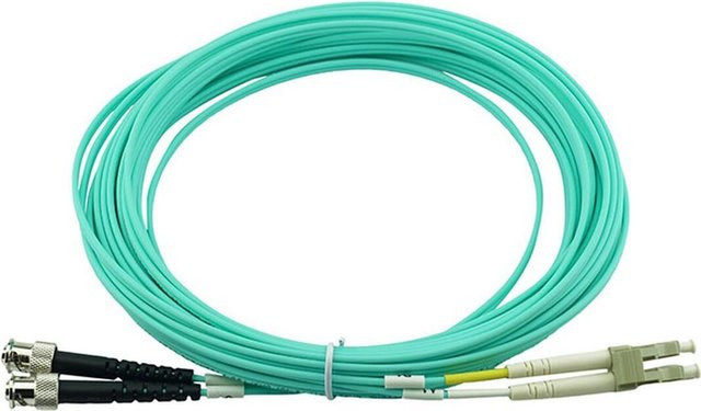 BlueOptics Duplex LWL Patchkabel LC-UPC/ST-PC Multimode OM3 G50/125µm, 20 Meter, Farbe: beige/türkis - Bild 1
