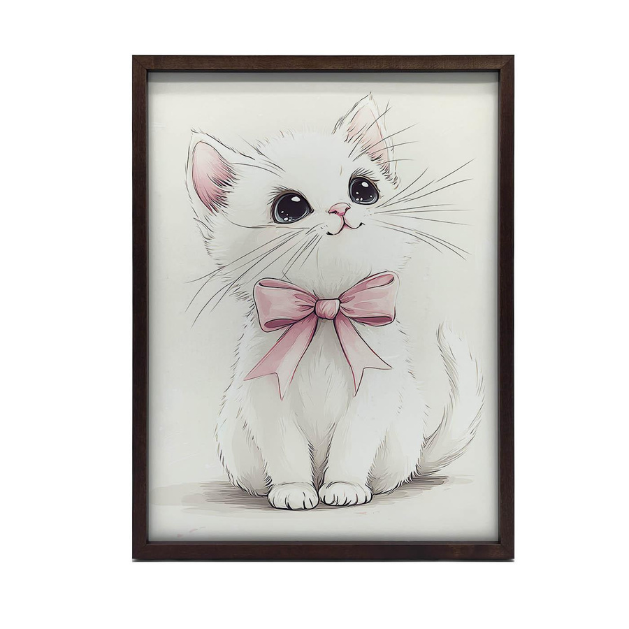 Poster Entzückendes Kätzchen mit rosa Schleife von iKable, Gold, B: 40 cm, H: 50 cm - Bild 2