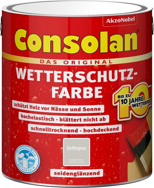 Consolan Wetterschutzfarbe für Holz in Delfingrau, seidenglänzend, 2,5 l - Bild 1