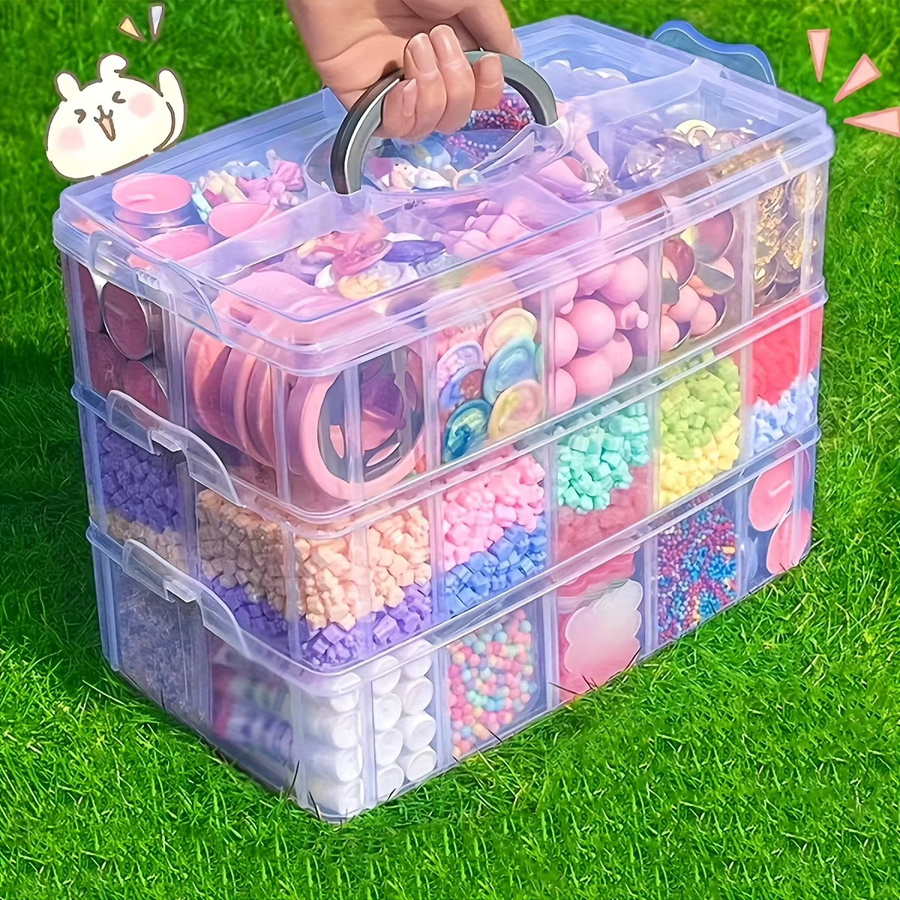 Transparente 3-lagige Aufbewahrungsbox aus Kunststoff mit 18 Fächern in Pink für Schmuck und Spielzeug, B/T/H: 15,0 x 12,5 x 15,0 cm - Bild 2