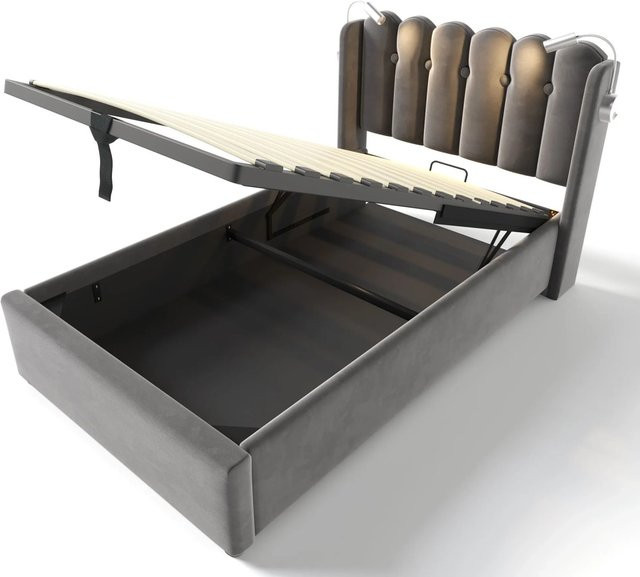 okwish Polsterbett Grau mit Stauraum, Leselicht und USB-Anschluss, B/T/H: 90 x 200 x 103 cm - Bild 1