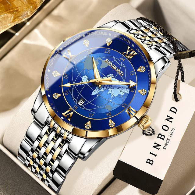 BINBOND Armbanduhr, Quarz, Edelstahl, Bicolor, Blau, Herren - Bild 1