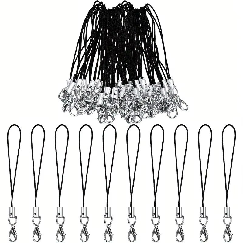Lanyards mit geteilten Ringen und Karabinerverschlüssen in Schwarz für Telefon-Lanyards und Schlüsselanhänger, 10 oder 20 Stück - Bild 3