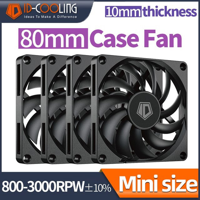 ID-COOLING Mini ITX PC-Gehäuselüfter Schwarz, 80 mm, PWM, 800–3000 U/min, Ultradünn, Dicke: 10 mm - Bild 1