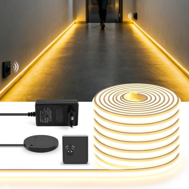 MALITAI 24V COB LED Neon Streifen mit tragbarem PIR Bewegungssensor in Warmweiß aus Echt-Silikon für Korridor und Treppen - Bild 1