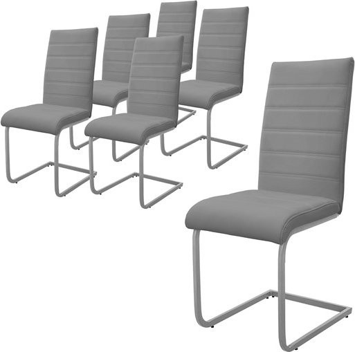 6er Set Esszimmerstühle ML-Design Freischwinger aus Kunstleder in Grau/Silber, B/T/H: 50 x 43 x 102 cm - Bild 1