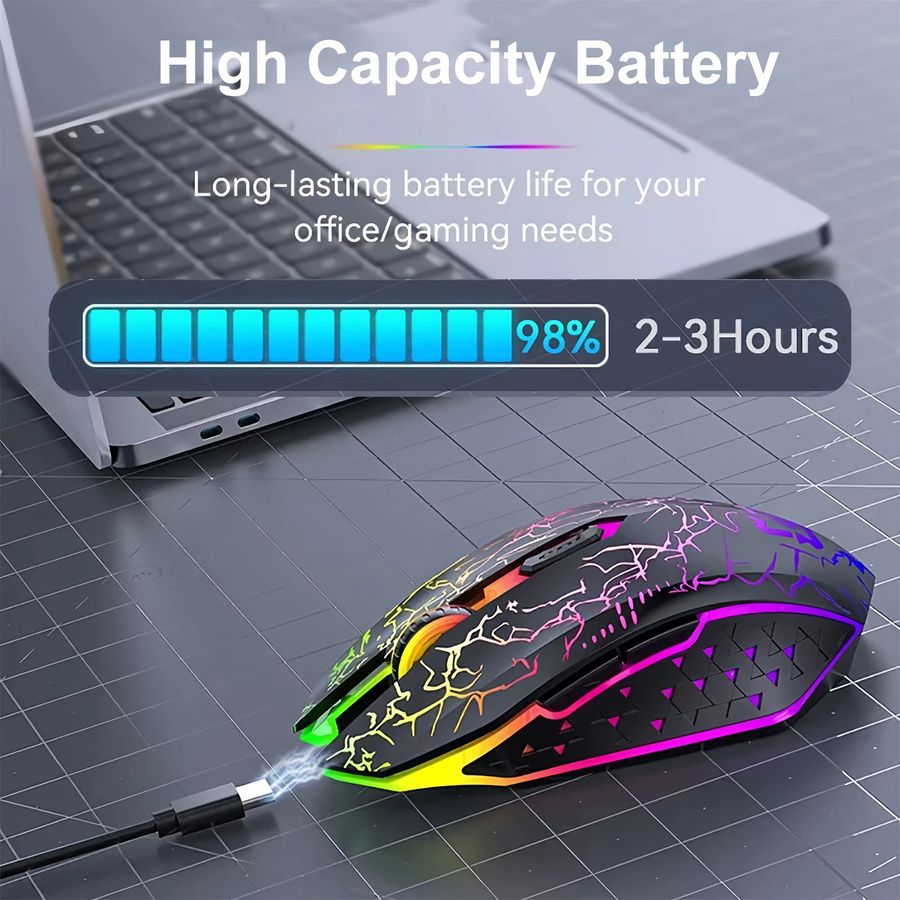 Kebidumei RGB Gaming Maus mit Bluetooth und 2,4G Funk, ergonomische kabellose Maus mit 1600 DPI und 6 Stummen Tasten in Weiß für MacBook, Tablet und Laptop - Bild 2