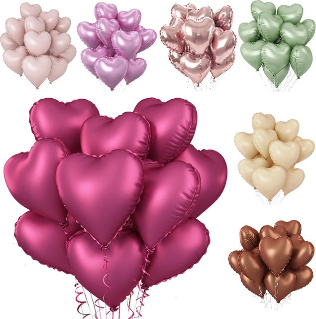 10 Stück Herzform Folienballons in Rosa und Rot für Hochzeit, Valentinstag und Party, Durchmesser: 45,7 cm - Bild 1