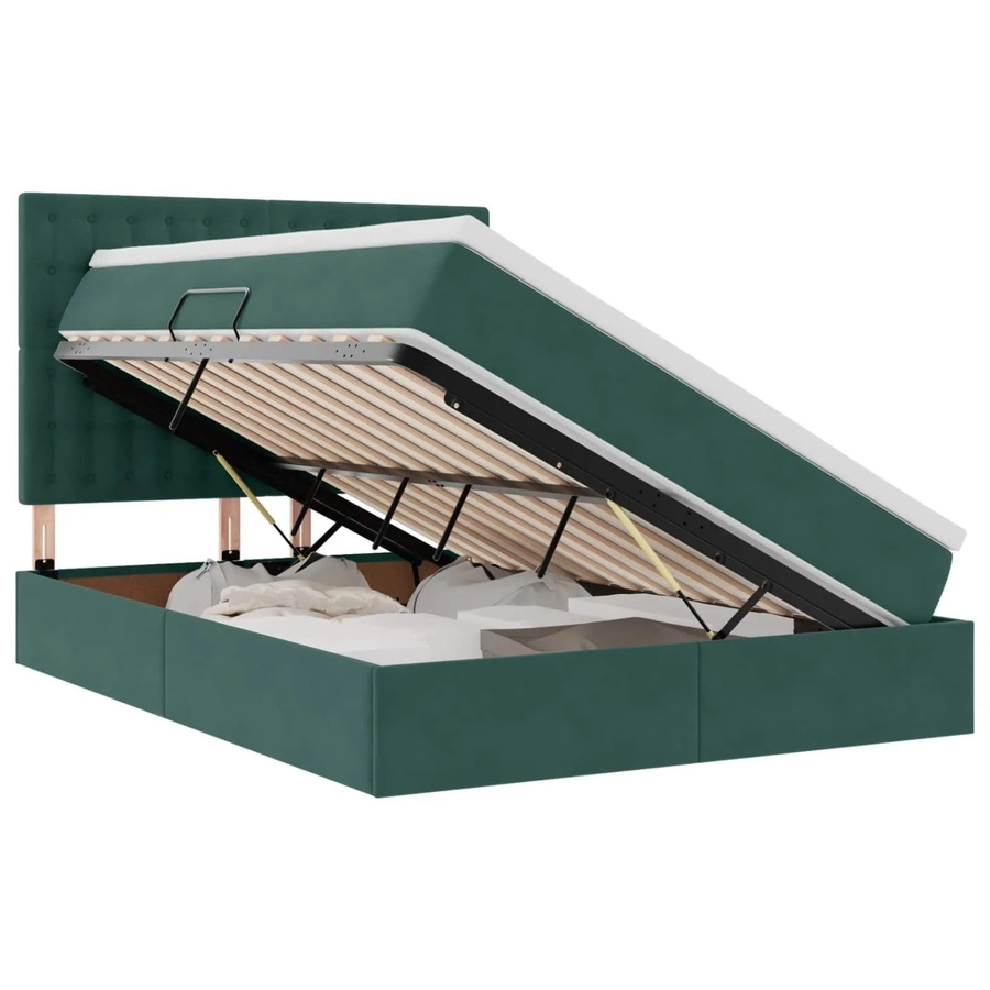 vidaXL Bett mit Stauraum und LED in Dunkelgrün aus Samt, B/H/T: 140 x 204 x 128 cm - Bild 2