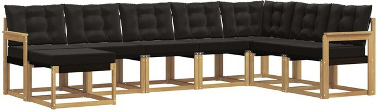vidaXL Outdoor-Sofagarnitur aus Akazie mit 8-teiligem Set und Kissen in Weiß und Schwarz, modernes Loungemöbel-Set - Bild 1
