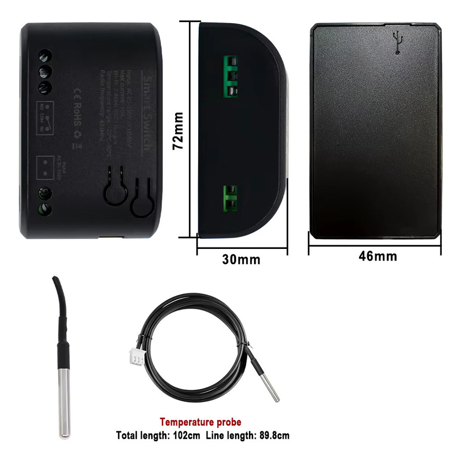 Tuya Smart WiFi Temperaturschalter 10A 220V in Schwarz mit 2000W Leistung, intelligenter Thermostat Controller kompatibel mit Alexa und Google Home sowie 433MHz RF - Bild 5