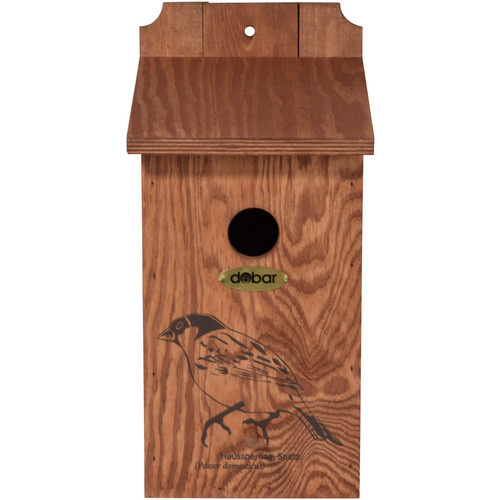 Nistkasten DOBAR aus Holz mit Siebdruckmotiv Haussperling in Braun, B/H/T: 18 x 35 x 17 cm - Bild 3