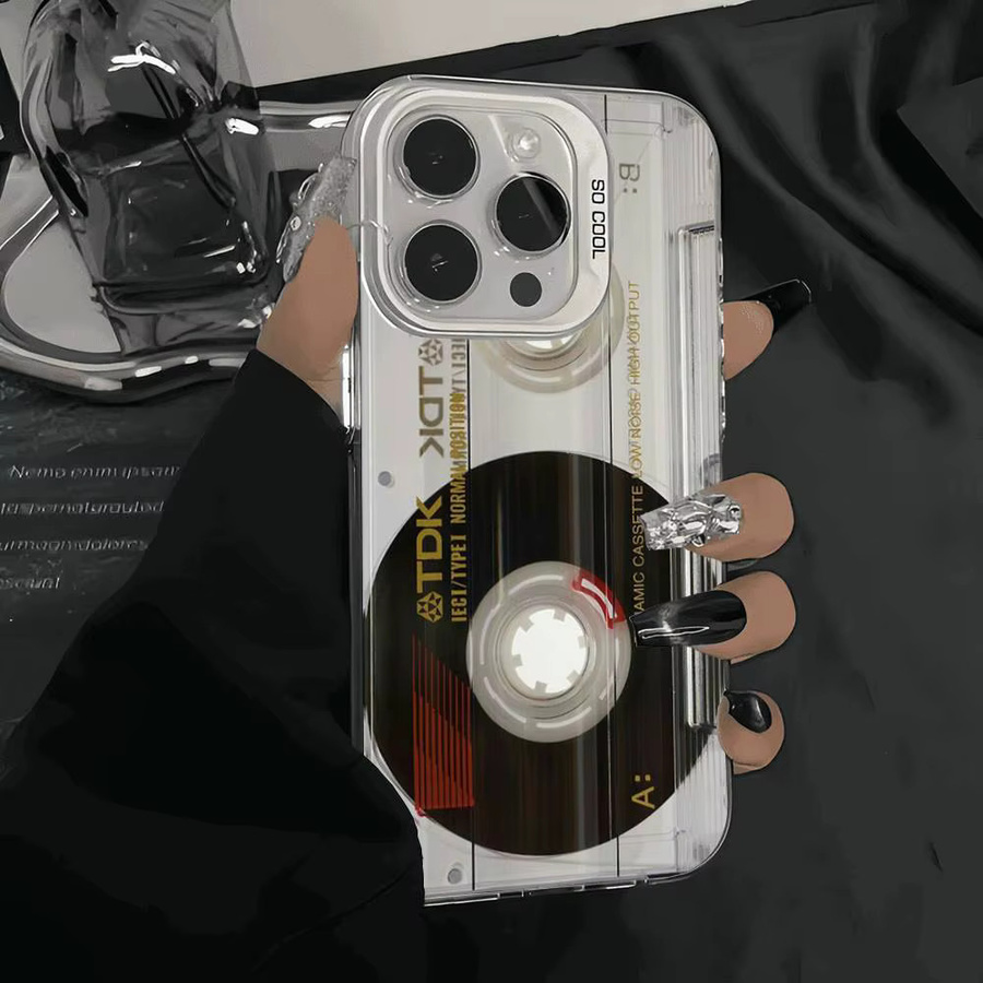 Magnetische iPhone Hülle im Radio-Band-Kassetten Design, Matte Anti-Fall Schutzhülle für Apple iPhone 16 15 14 13 12 11 Pro Max X XR XS MAX 8 7 Plus, Transparent - Bild 4