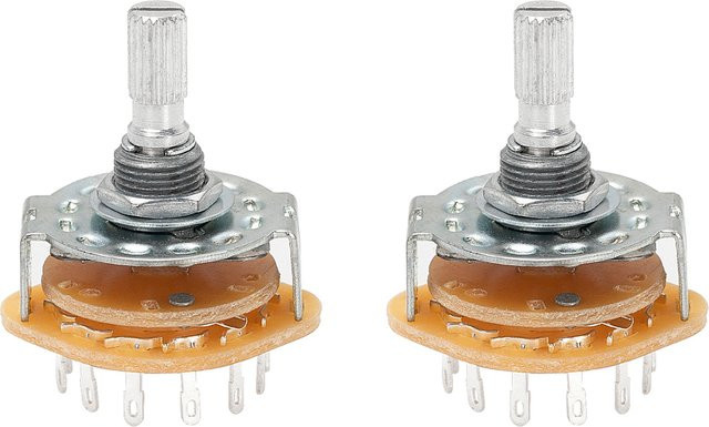 Daiertek 2er-Set Metall Drehschalter Selector mit 18 Zähnen, Silber, M9x0,75 Rändelwelle und Lötanschlüssen - Bild 1