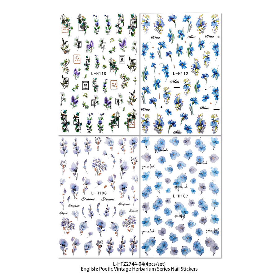 QIANJIKU Nagelaufkleber, Blaue & Lila Florale Aquarell-Sticker - Bild 1