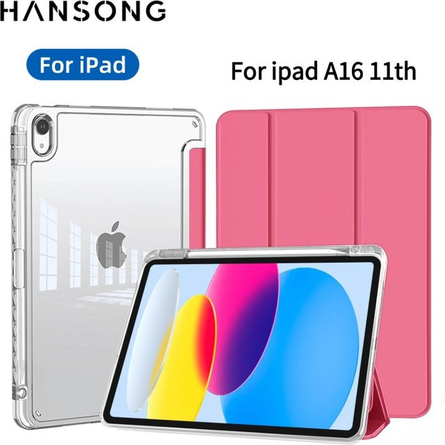 Hansong Schutzhülle für iPad 10. Generation 10.9 Zoll, Acryl Slim Cover mit Stifthalter und Dreifach-Ständer, Schwarz - Bild 1