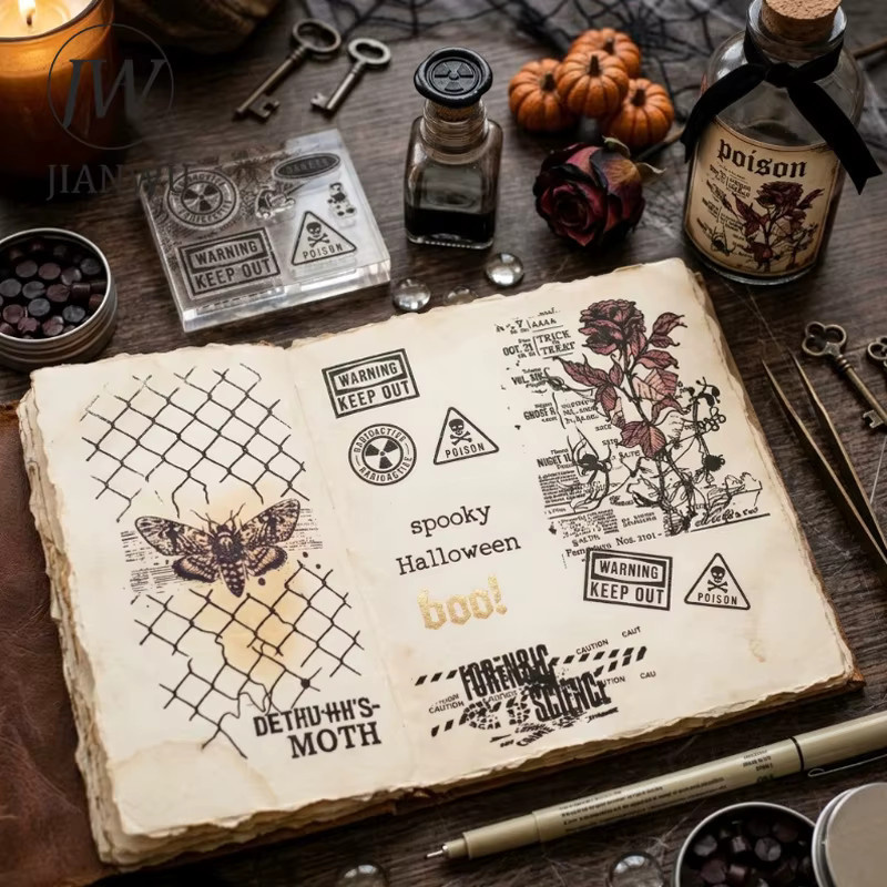 JIANWU Transparenter Silikonstempel Vintage Halloween Landschaft Motiv für DIY Junk Journal und Scrapbooking - Bild 4