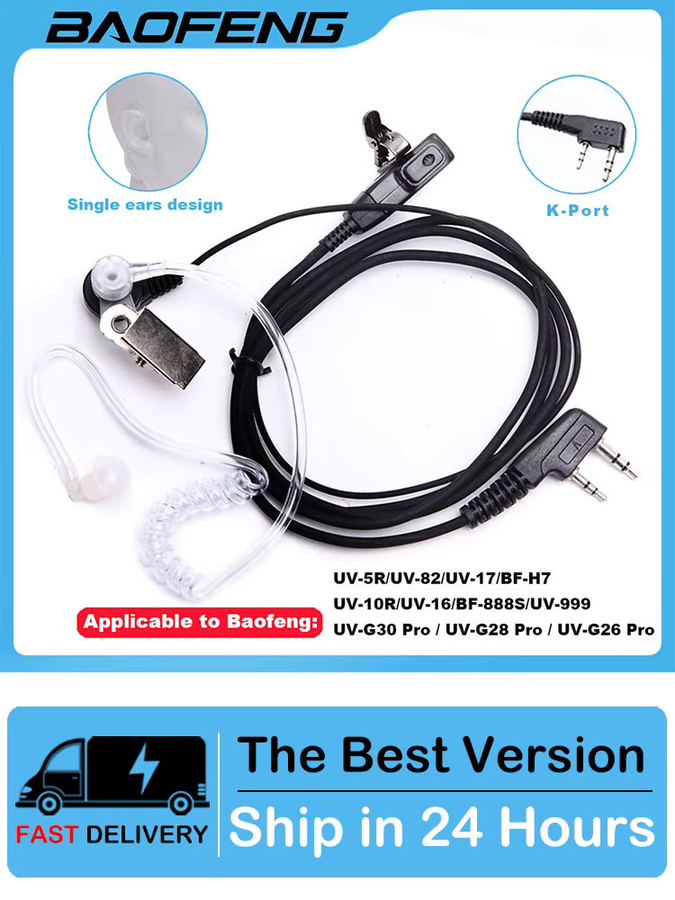 Baofeng UV-5R K Port Akustisches Rohr Headset mit Mikrofon in Schwarz - Bild 3