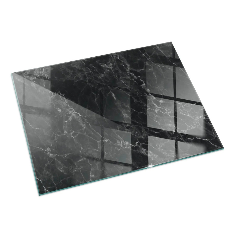 Tulup Glasplatte für Kamin mit Marmormuster als Funkenschutzplatte in Schwarz, B: 120 cm, T: 80 cm - Bild 2