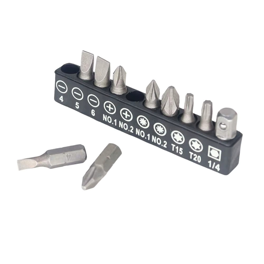Binoax 10-teiliges Schraubendreher-Bit-Set in Silber mit Schlitz, Torx und Kreuzschlitz Adaptern - Bild 2