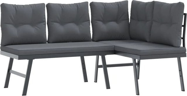 furnicato Gartenbänke Set mit Kissen aus pulverbeschichtetem Stahl in Schwarz, 2 Stück, B/H/T: 173 x 76 x 118 cm - Bild 1