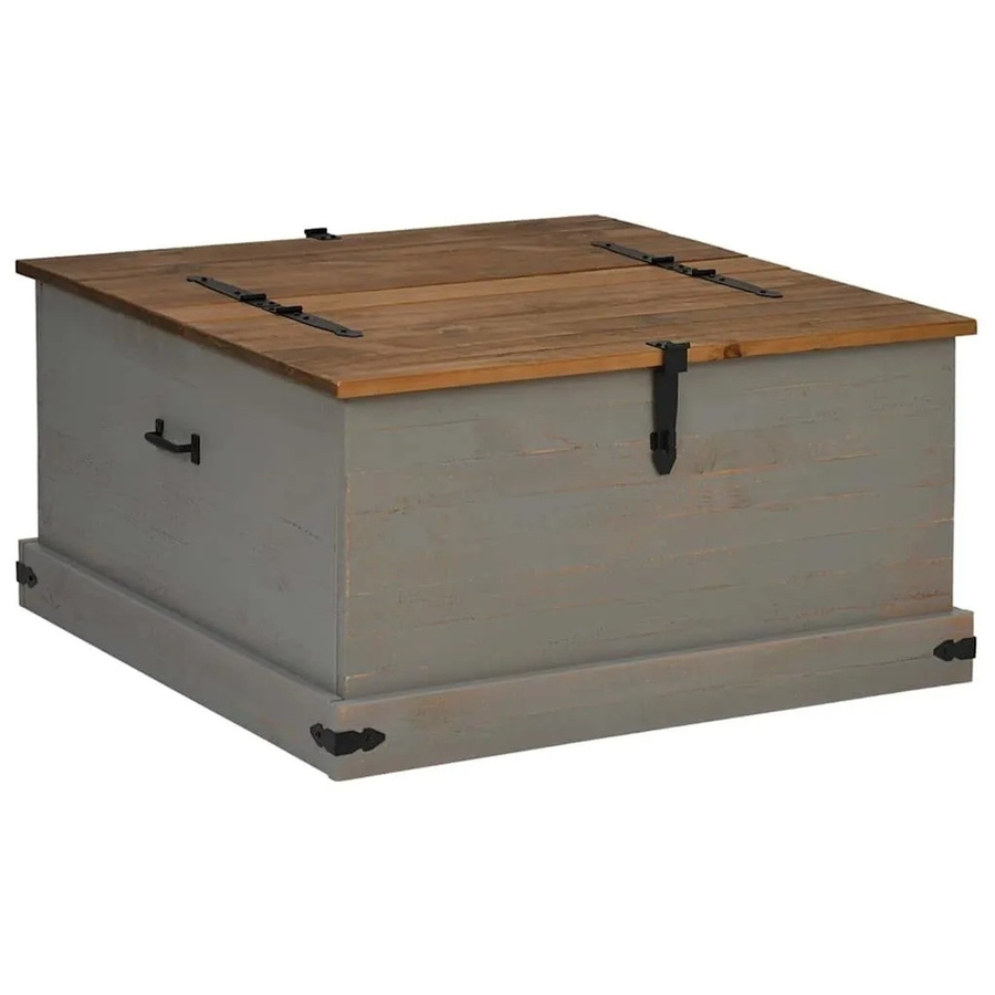 vidaXL Truhe HALDEN aus Kiefer Massivholz in Grau, B/T/H: 91 x 91 x 47 cm - Bild 2
