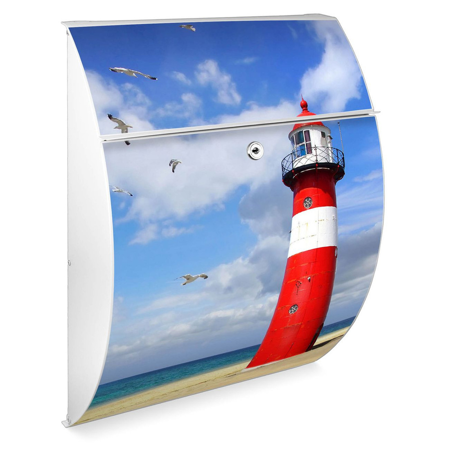 Burg-Wächter Design Briefkasten weiß aus verzinktem Stahl mit Leuchtturm-Motiv, wetterfester Postkasten mit A4-Einwurf und Öffnungsstopp, B/H/T: 46,0 x 33,5 x 13,0 cm - Bild 1