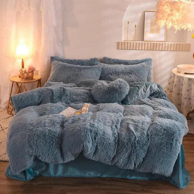 Bin Chi Textiles Bettwäsche Set aus flauschigem Flanell und Nerz-Samt in Hellblau und Rosa für Winter und kalte Tage - Bild 1