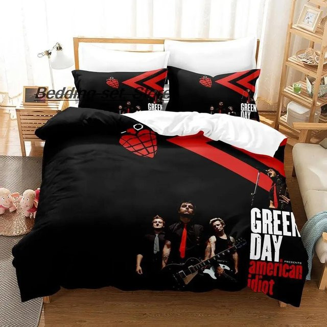 Green Day American Idiot Bettwäsche Set aus Mikrofaser in Schwarz, 3-teilig, B/H: 200 x 200 cm - Bild 1