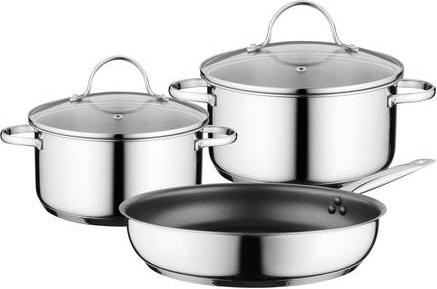 Neff Z943SE0 Topf-Set aus Edelstahl mit Non-Stick-Beschichtung, bestehend aus Stielkasserolle, Pfanne und Deckel, Farbe: Silber, geeignet für Induktion - Bild 1
