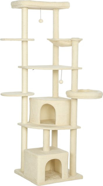 PawHut Kratzbaum Beige mit 2 Betten, 2 Höhlen, Hängematte und Spielzeug, Höhe: 200 cm - Bild 1