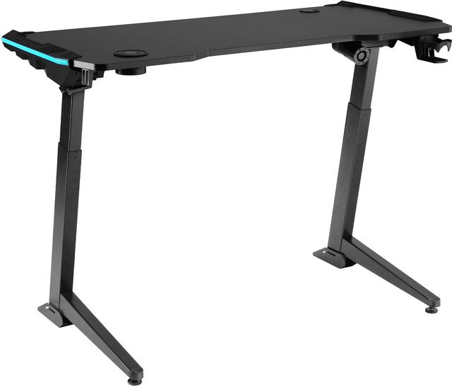 tectake Gaming Schreibtisch mit Carbon-Look und LED-Zierleisten, höhenverstellbar, Schwarz, B: 130,0 cm, T: 67,2 cm, H: 72,0 - 121,0 cm - Bild 1