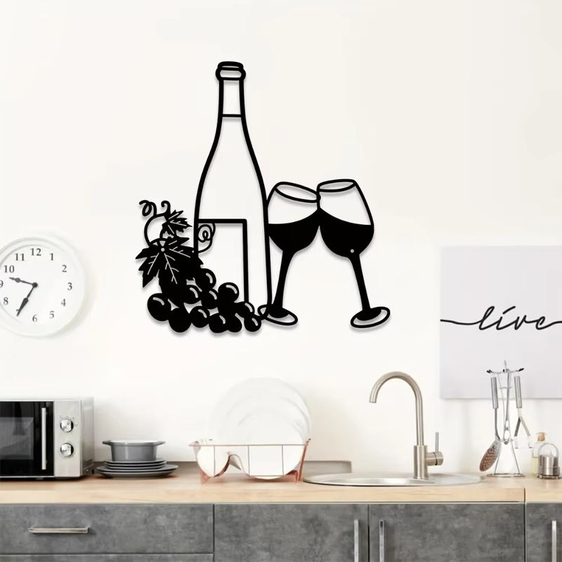 HELLOYOUNG Wanddekoration aus Metall für Weinflaschen und Gläser in Schwarz, minimalistisches Design für Innen- und Außenbereich - Bild 3