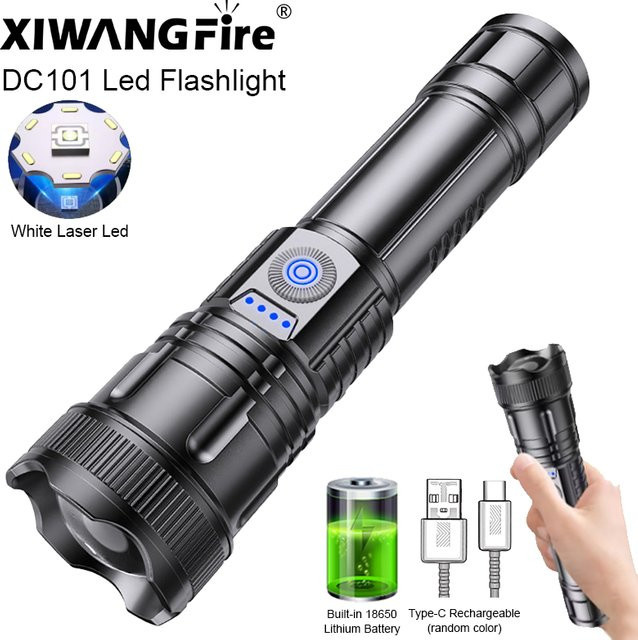 XIWANGFIRE LED Camping Taschenlampe mit 500 Lumen, 3 Lichtmodi, wasserdicht und wiederaufladbar, Schwarz - Bild 1