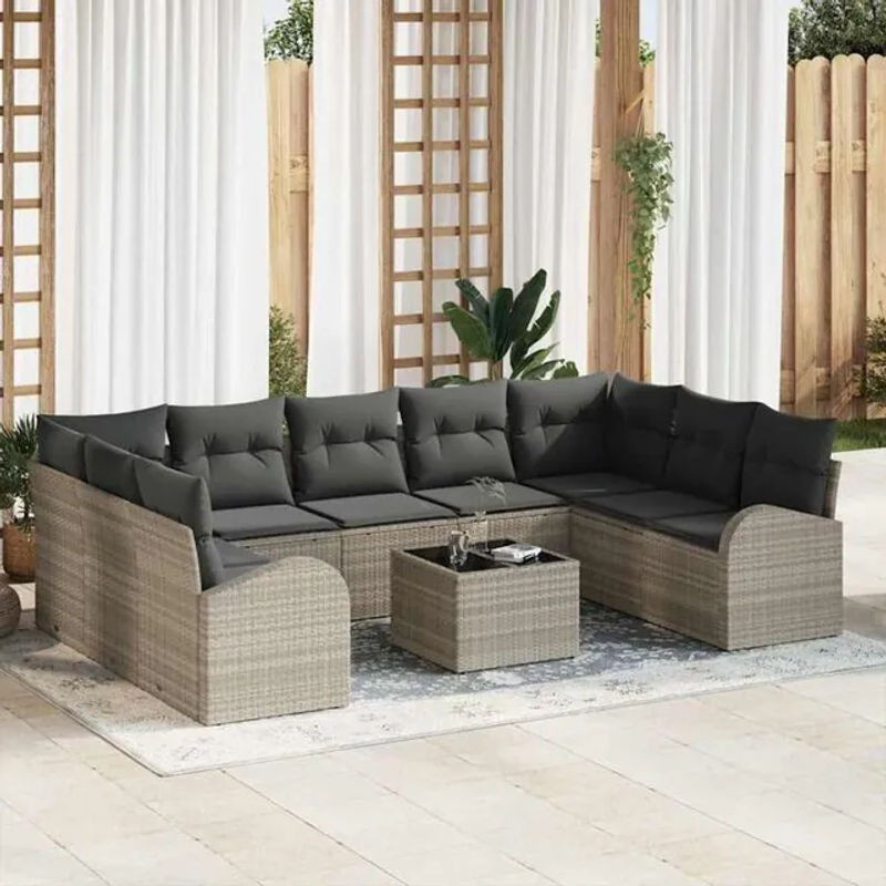 vidaxl Garten-Sofa-Set aus Poly-Rattan mit 10 Kissen in Hellgrau - Bild 1