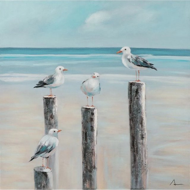 Art Universe Leinwandbild Möwen an der See in Blau, quadratisch, B/T/H: 80 x 80 x 1 cm - Bild 1