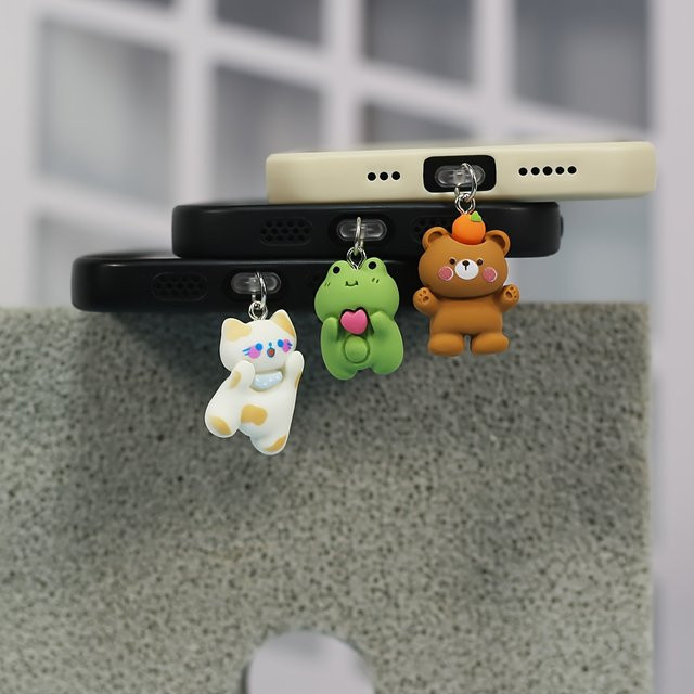 Niedliche Staubschutz-Handy-Stecker-Charms mit Katzen, Frosch und Bär für iPhone und Typ-C Ladeanschlüsse - Bild 1