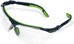 Uvex Schutzbrille Festool in Transparent mit blauen und grünen Details - Bild 1