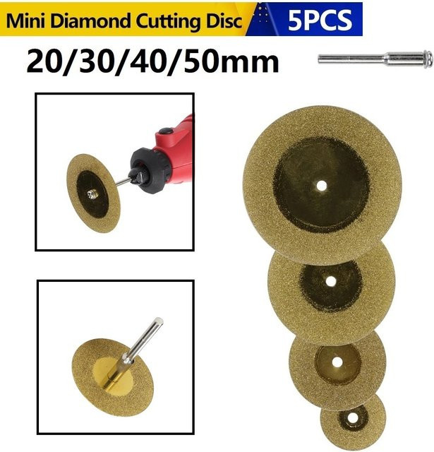 Vibratite 4er-Set Titanbeschichtete Diamant-Trennscheiben in Gold mit 3 mm Bohrerschaft für Dremel-Drehwerkzeuge (20 mm, 30 mm, 40 mm, 50 mm) - Bild 1