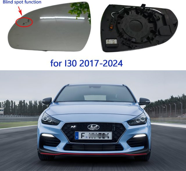 CNZKO Beheiztes Totwinkel-Spiegelglas für Hyundai I30 2017-2024 Rückspiegel Totwinkel-Hilfslinse in Silber - Bild 1