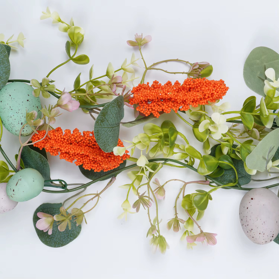 Uflower Osterei-Girlande mit künstlichen Blumen und grünen Blättern, mehrfarbig, Länge: 180 cm - Bild 2