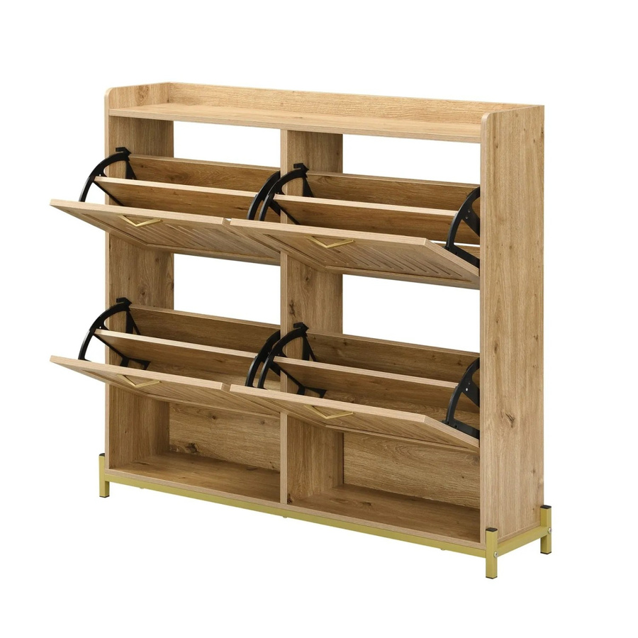 PXloue Schuhschrank in Holzoptik mit 4 Klappen für Flur und Schlafzimmer, Farbe: Braun, B/T/H: 108,5 x 24 x 100 cm - Bild 2