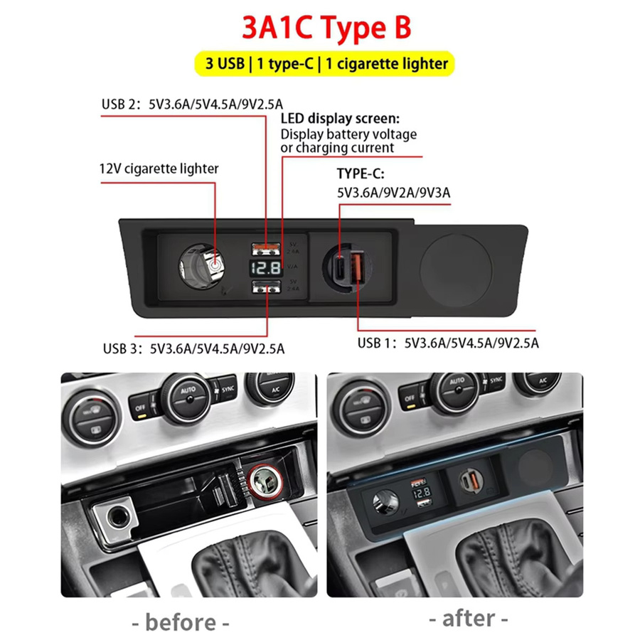 Autoladegerät für VW Passat B6 B7 CC R36 mit USB-C und USB-A Schnellladung 3A, Schwarz - Bild 6