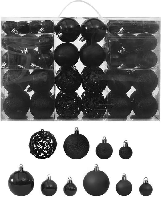 furnicato 100-teiliges Weihnachtskugel-Set in Schwarz aus Kunststoff - Bild 1