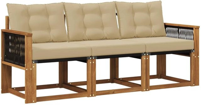vidaXL Outdoor-Sofagarnitur aus Akazienholz mit Textilene und Kissen in Natur und Beige - Bild 1