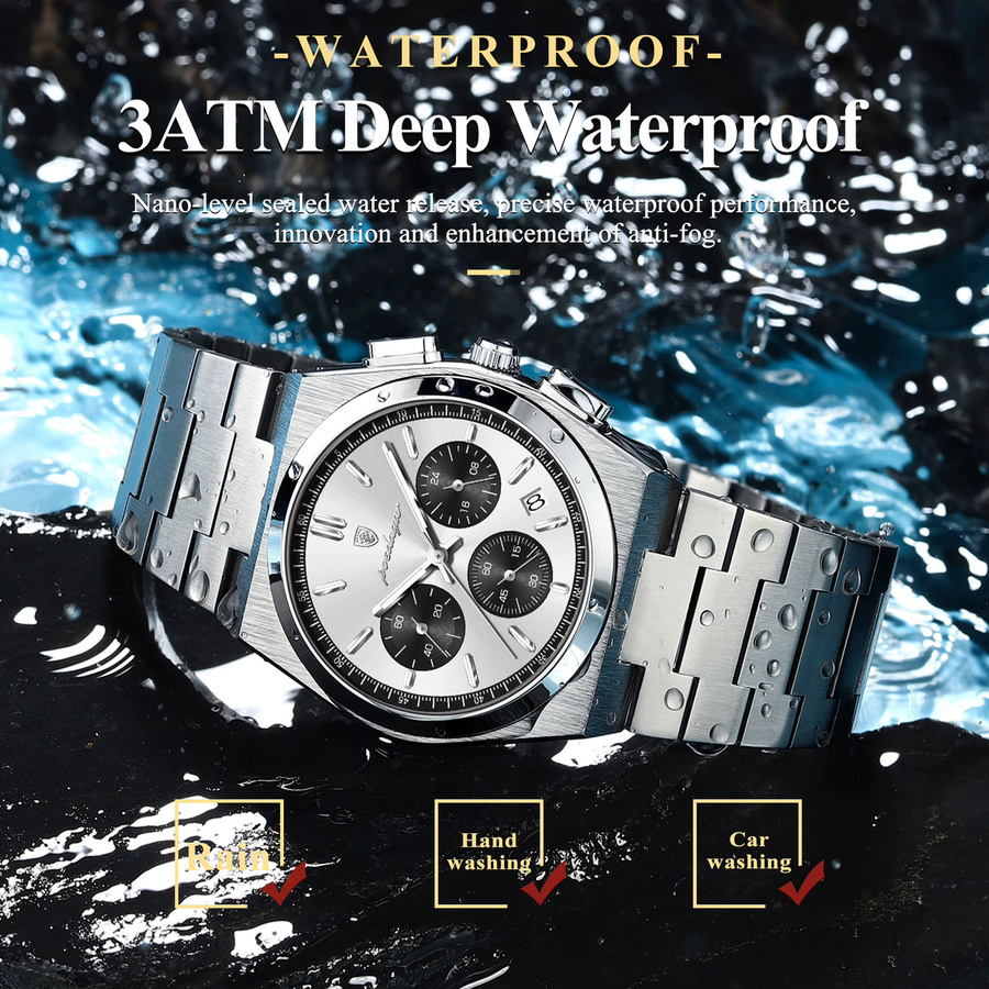 POEDAGAR Chronograph, Edelstahl, Quarz, Silber, Herren - Bild 3
