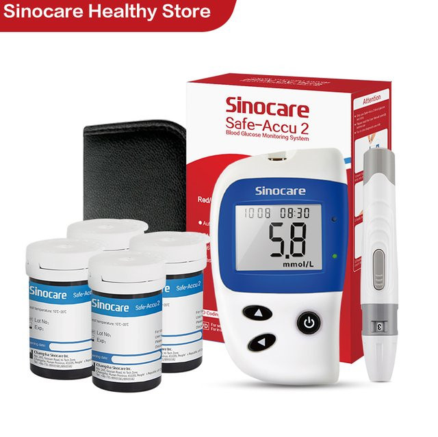 Sinocare Safe Accu2 Blutzuckermessgerät-Kit in Weiß mit Teststreifen und Lanzetten - Bild 1