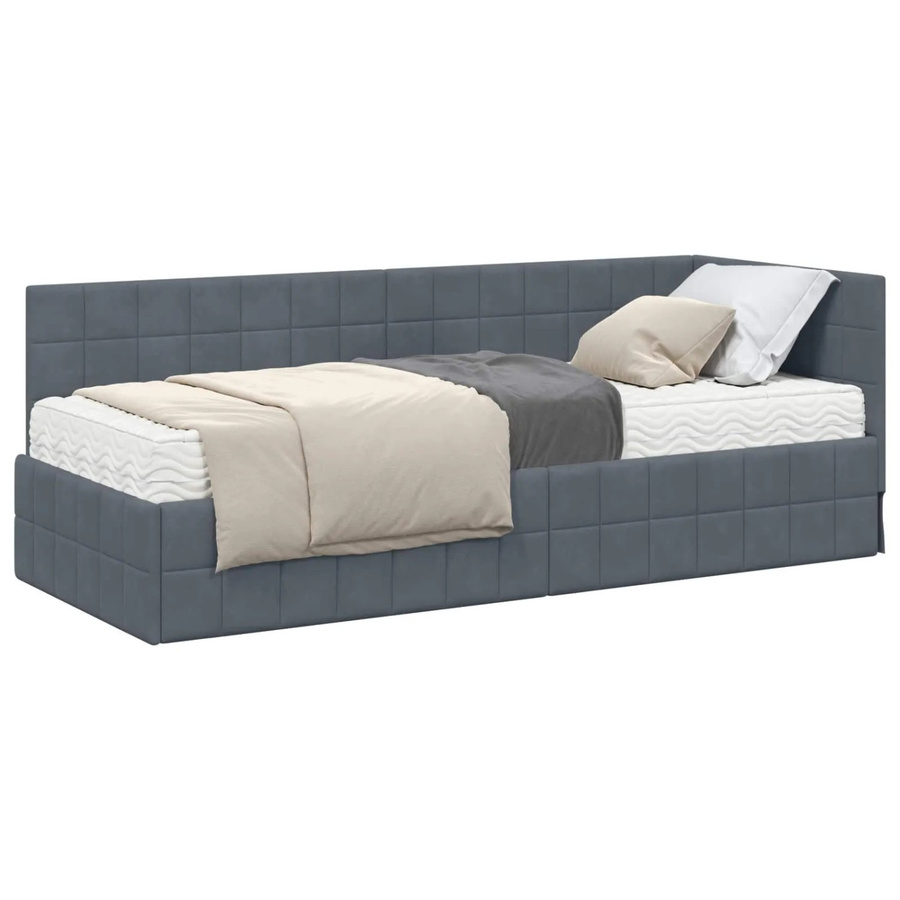 vidaXL Eckbettgestell mit 2 Matratzen und Kopfteil aus grauem Samt, B/T/H: 204 x 80 x 72 cm und 204 x 80 x 84 cm - Bild 2