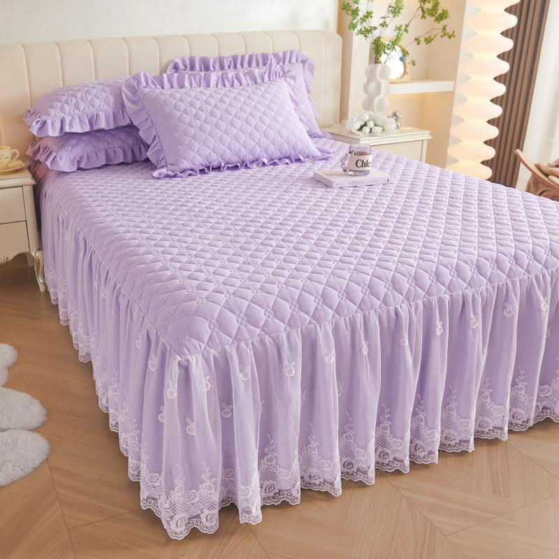 Gesteppte Tagesdecke mit Spitzenbesatz von Your Warm Home in Weiß, 3-teiliges Bettwäsche-Set aus Baumwolle, B/B: 150 x 200 cm - Bild 2